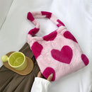 Retro Women Plush Leopard Shoulder Bag Autumn Winter Handbags (Red Heart)