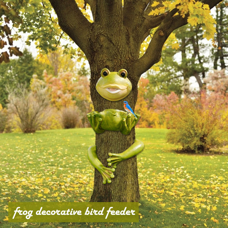 Outdoor Bird Feeding Basin Frog Tree Statue Birdbaths Feeders for Animal