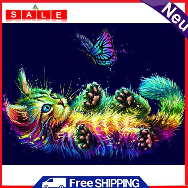 Full Embroidery Cat Butterfly 3-Beach 11CT Printed Cross Stitch Cotton DIY Kit