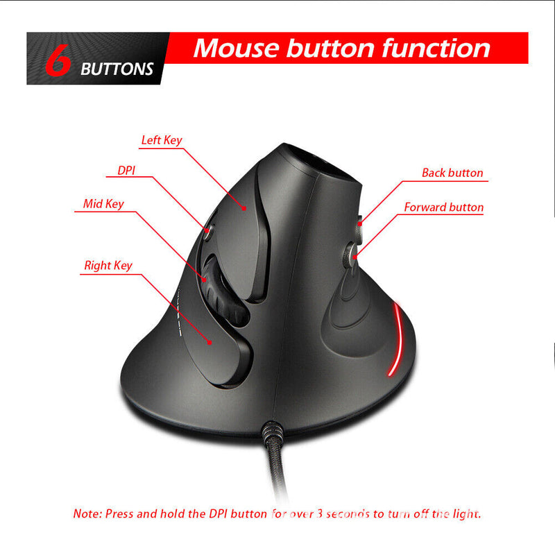 ZELOTES Gaming Mouse Upright Optical Mouse Wired 6 Button LED Desktop Game Mouse