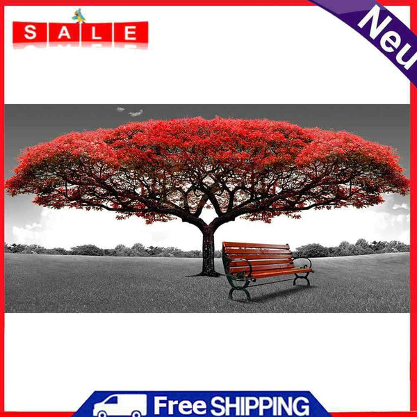 Red Tree Bench Oil Paint By Numbers Kits DIY Handpainted on Canvas Wall Pictures