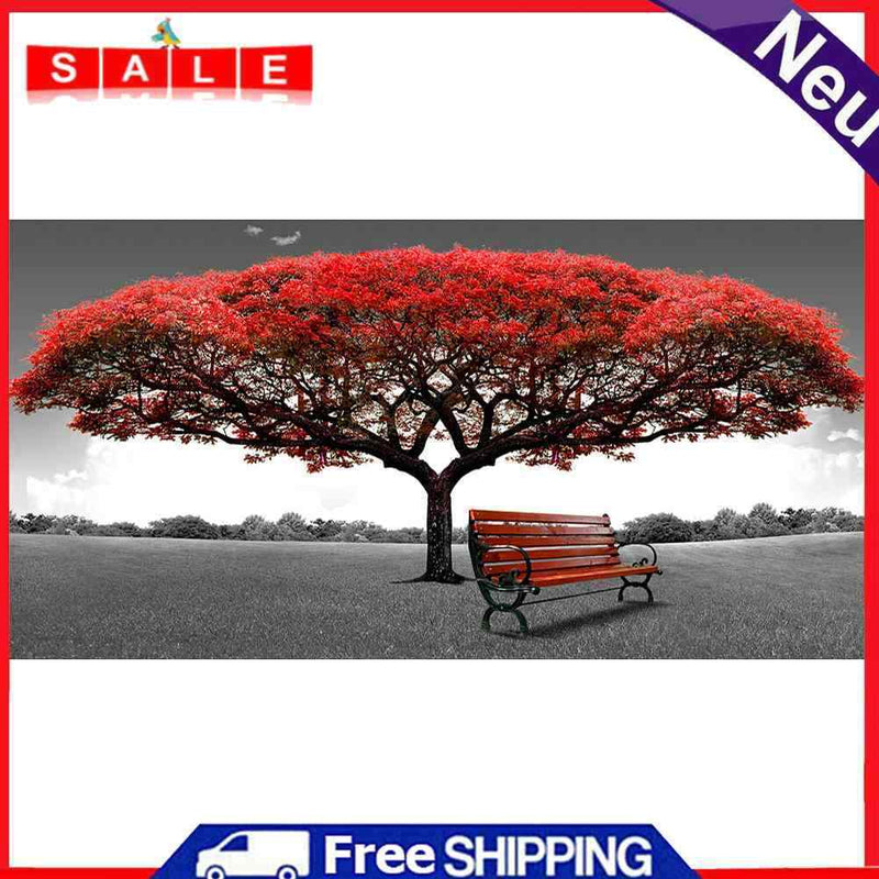 Red Tree Bench Oil Paint By Numbers Kits DIY Handpainted on Canvas Wall Pictures
