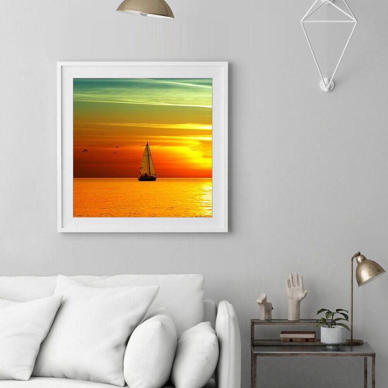 Full Drill 5D DIY Diamond Painting Sea Sunset Ship Embroidery Cross Stitch Kit