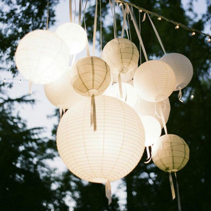 10Pcs  Round Chinese Paper Lantern DIY Paper Ball Lamp Party Decor(White)