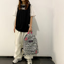 Preppy Style Canvas Zebra Cow Pattern Print Large Backpack Casual Women Handbags