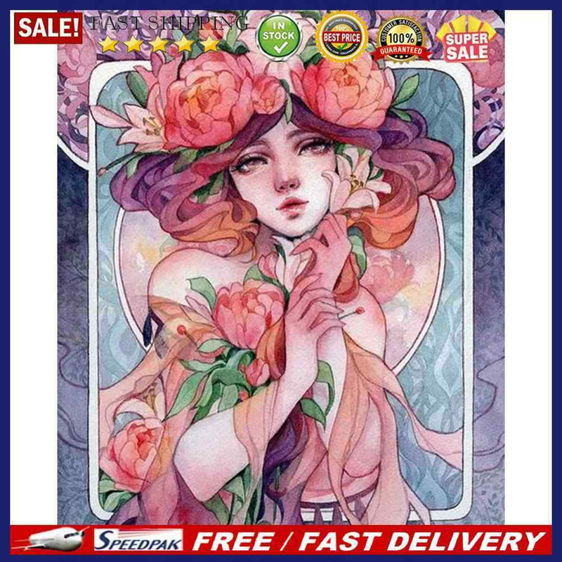 Oil Paint By Numbers Girl Dressed By Flower Coloring Picture L451