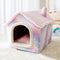 Pink Starry Pet House Kennel Cat Tent Semi-enclosed Plush Sleep Nest (L) Newly