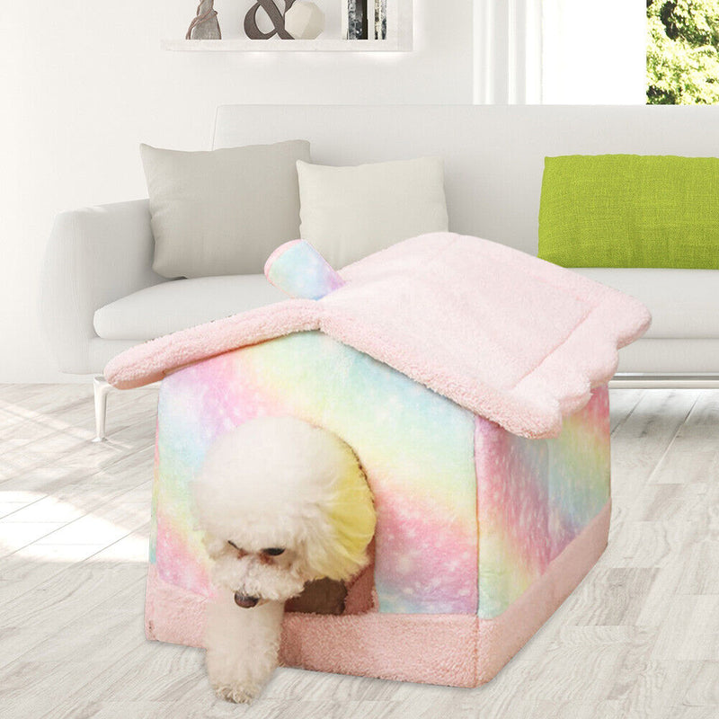 Pet House Soft Plush Warm Kennel Small Dog Cat Cave Nest Bed (Starry Sky M)