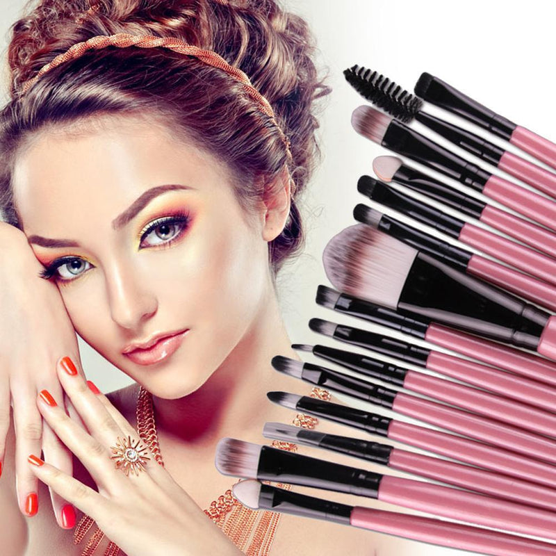 15pcs Eye Shadow Makeup Brush Set Eyes Make Up Eyebrow Brushes?Pink Black?