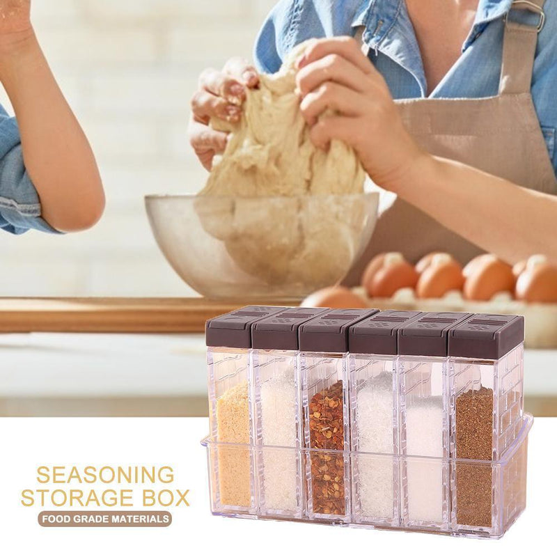 6pcs Transparent Seasoning Jar Spice Salt Pepper Powder Storage Box Kitchen T
