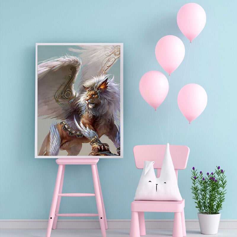White Winged Lion Oil Paint By Numbers Kits Canvas DIY Hand Painted Wall Picture