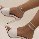 Rhinestone Fashion Cuban Link Diamond Anklet Layered Accessory Chunky Chain