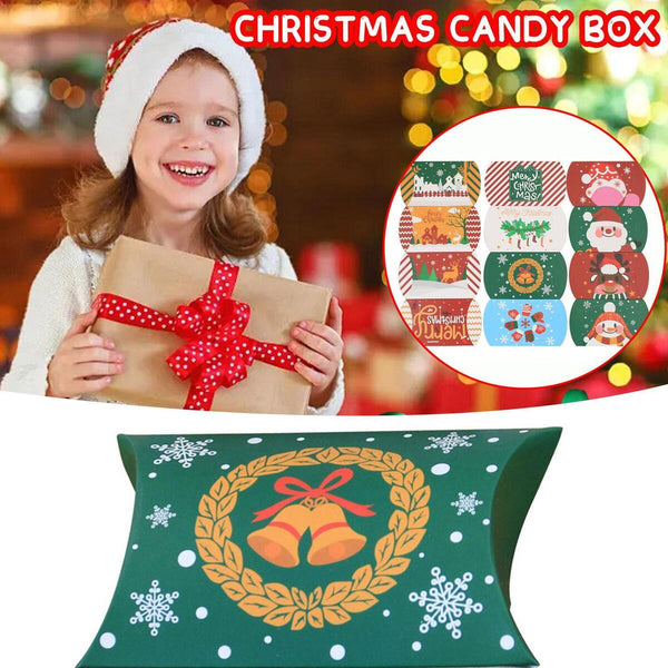 12pcs Christmas Pillow Shaped Paper Gift Boxes Santa Claus Deer Snowman Favour~
