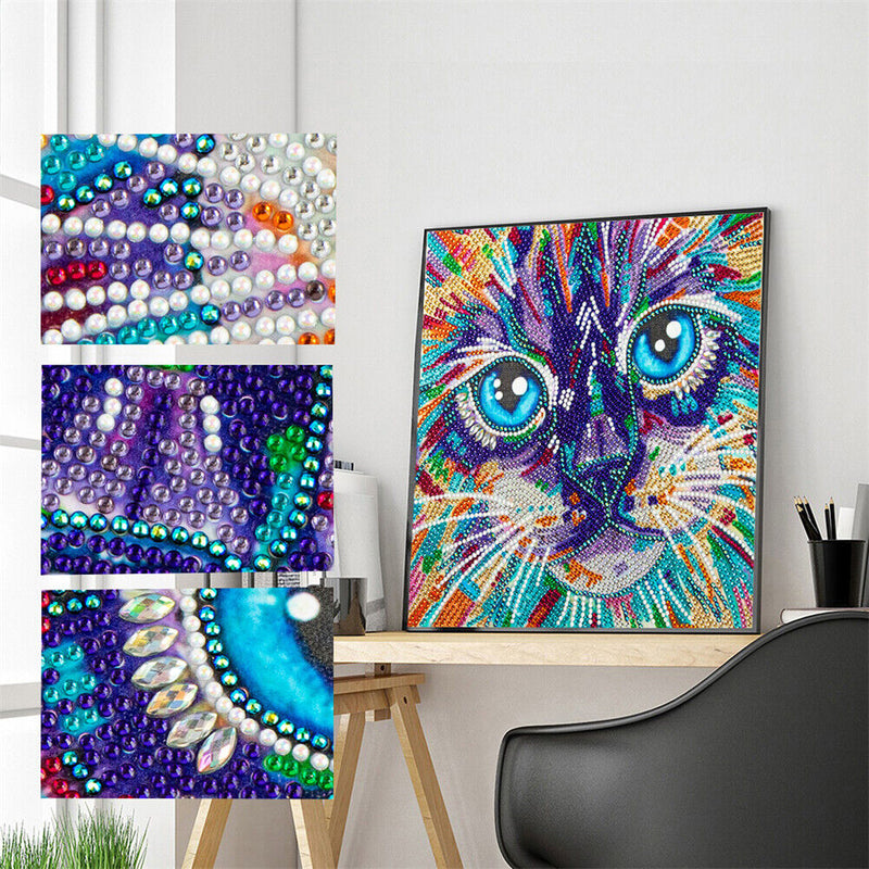 DIY Color Cat Animal Part Drill Special Shape Diamond Painting Kit (B046)