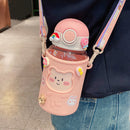 620ML Kids Water Sippy Cup with Silicone Bag Cartoon Feeding Bottle (Pink) Newly
