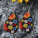 Women Retro Daisy Tear Drop Earrings PU Leather Earrings Holiday Jewelry Newly