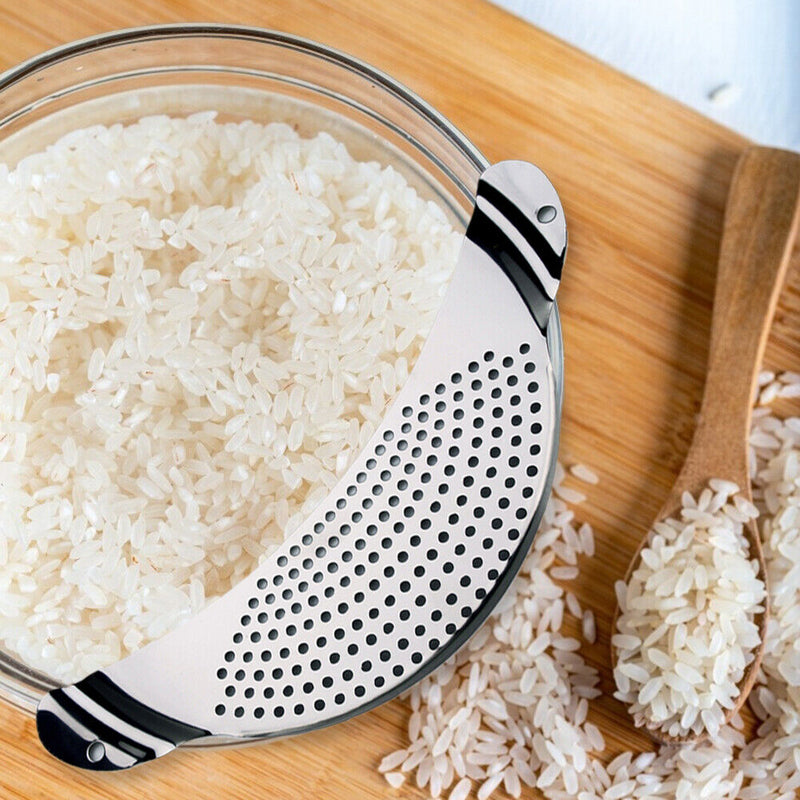 Stainless Steel Pot Funnel Strainer Rice Wash Basket Water Filter Drainer