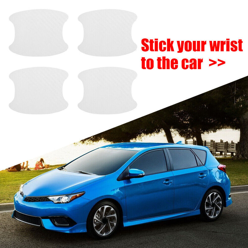 4pcs Carbon Fiber Car Exterior Door Handle Cup Protector Stickers (White) Newly