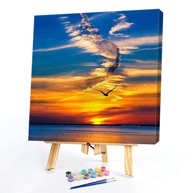 Oil Paint By Numbers Picture DIY Painting Ocean Sunset Painting Kit Artwork