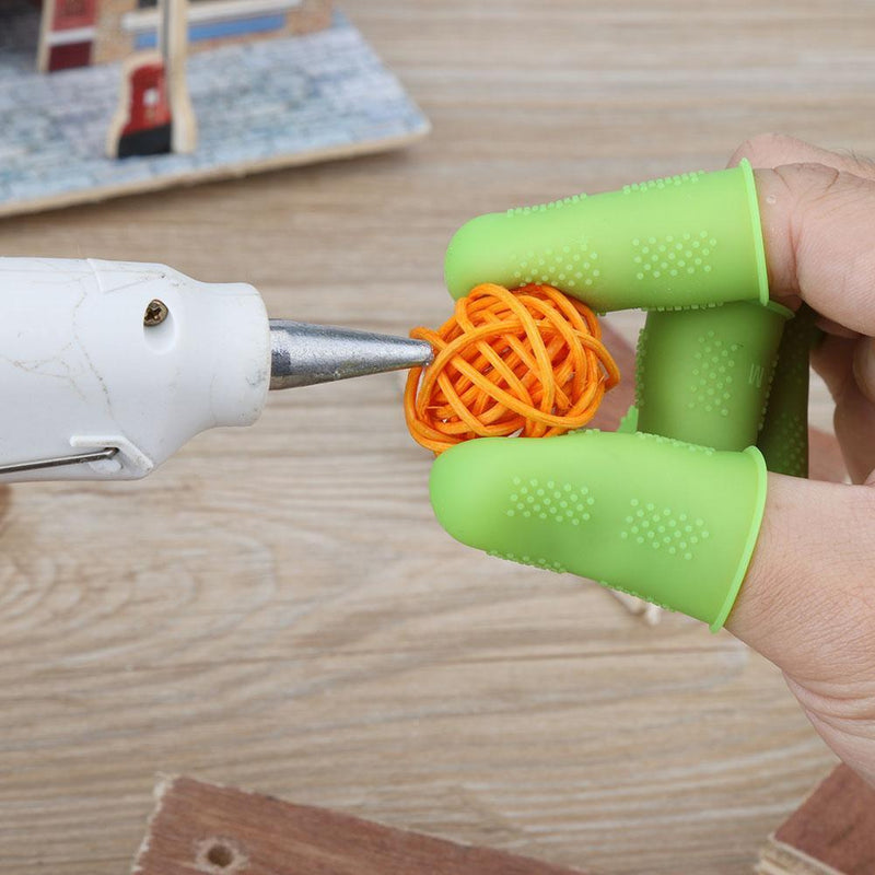 Anti-slip Hot Glue Gun Finger Caps Silicone Finger Cover Sleeve (Green 5pcs