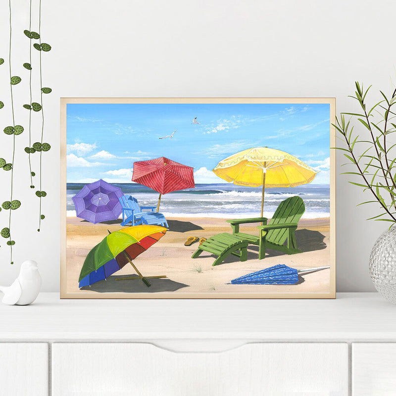 Beach Parasol Oil Paint By Numbers Kits DIY Handpainted on Canvas Wall Pictures