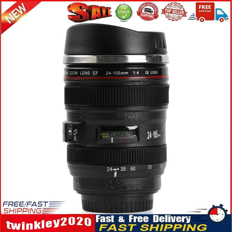 350mL Camera Lens Shape Coffee Tea Mug with Lid Vacuum Flasks Thermal Cup Newly
