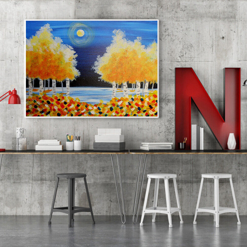 Frameless Oil Paint By Numbers DIY Ginkgo Trees Picture Craft Kit for Bedroom