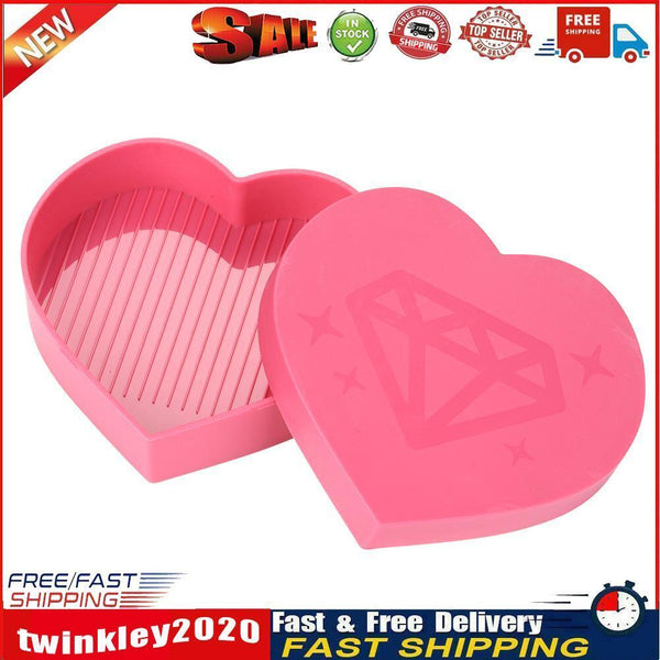 5D DIY Diamond Painting Tray Plastic Heart Shape Drill Plate (Pink) Newly
