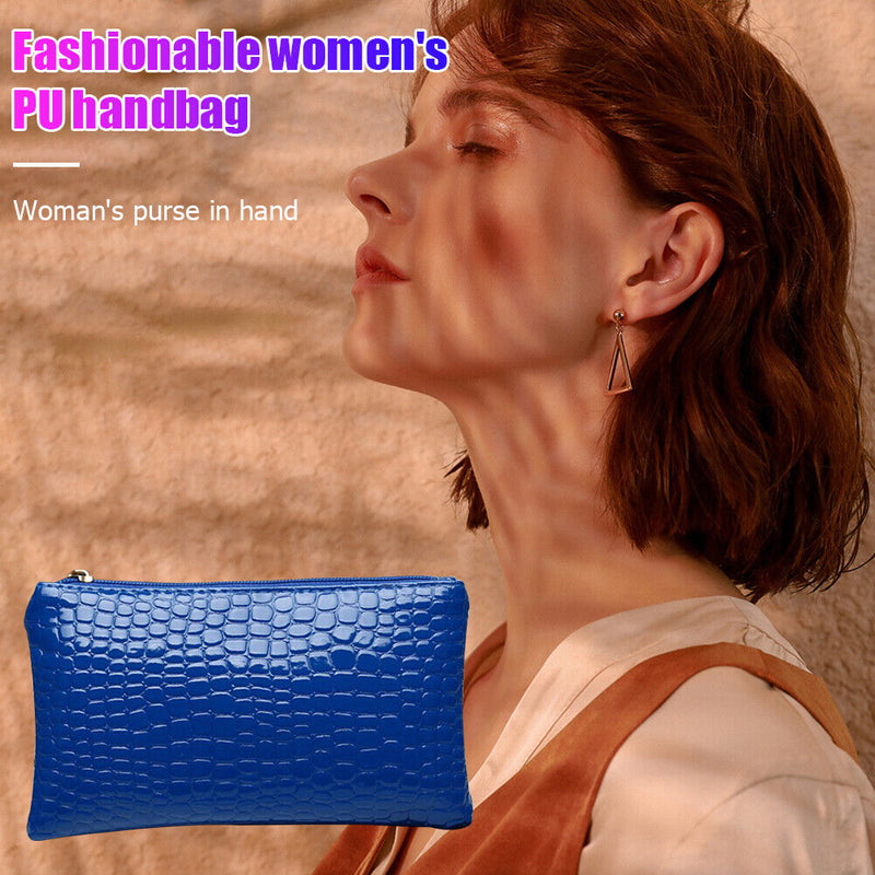 Retro Crocodile Leather Women Clutch Bag Zipper Purse Handbag (Dark Blue)