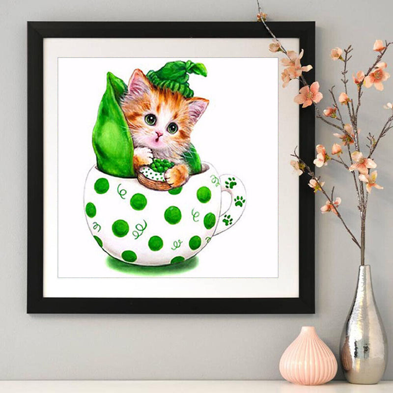 5D DIY Diamond Painting Kit Cat in Cup Part Special Shaped Drill Handicraft