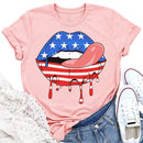 Independence Day Print Tongue Tea T-Shirt (Pink L)