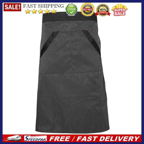 Universal Unisex  Stripe Bib Apron with  Pockets Chef Cook Tool Coffee A
