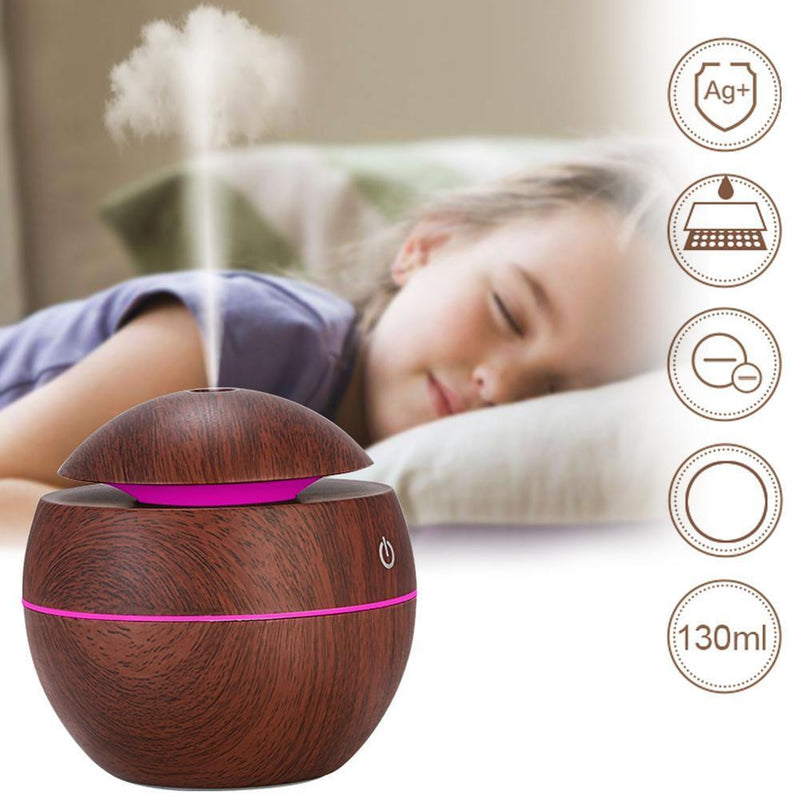 LED USB Induction Wood Grain Humidifier Ultrasonic Air Diffuser(Dark Brown