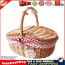 Small Picnic Wicker Basket Camping Fruit Food Rattan Hamper (Red Lattice) Newly