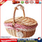 Small Picnic Wicker Basket Camping Fruit Food Rattan Hamper (Red Lattice) Newly