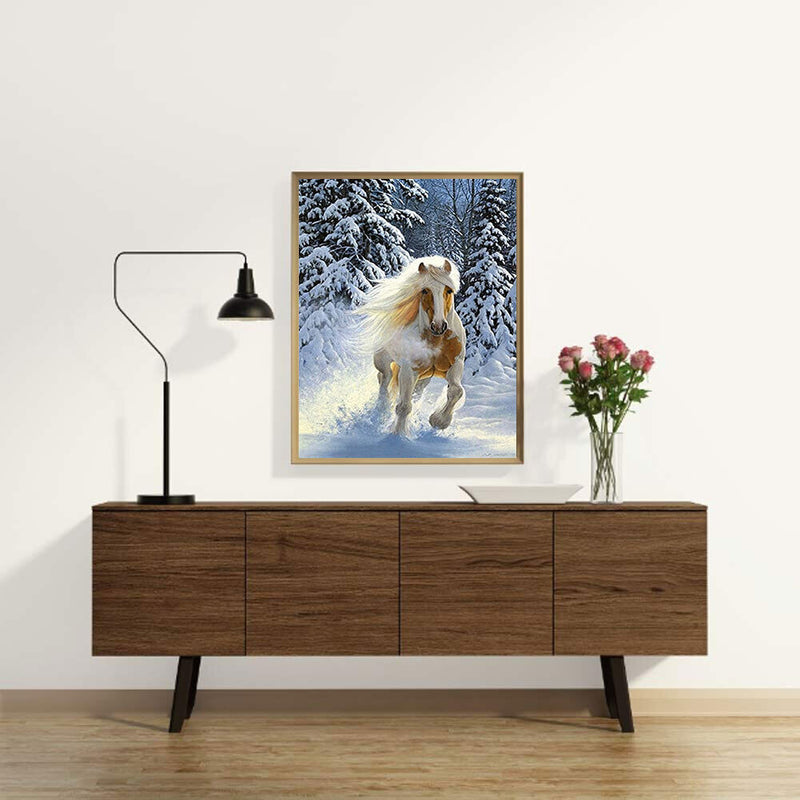 Horse Running in the Snow Diamond Painting Kits Full Round Drill Home Wall Decor