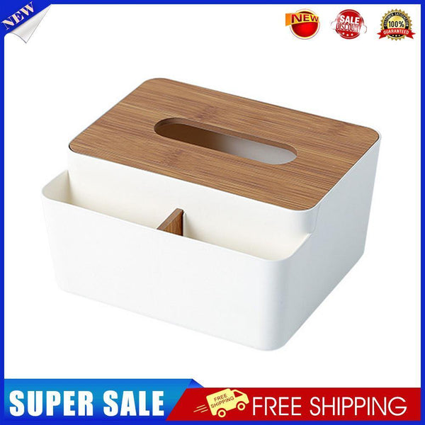 Tissue Box Wood Cover Napkin Holder Desktop Paper Towel Storage (White)