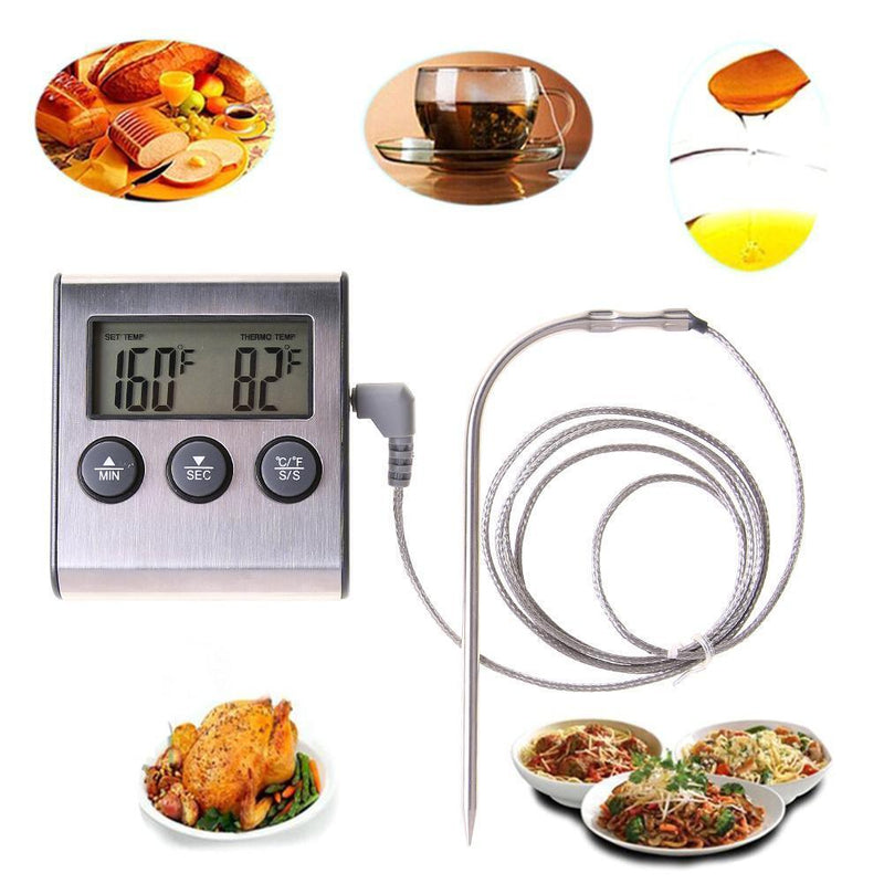 Digital Display Food Thermometer Probe Meat Timer Meter Cook Kitchen Tools