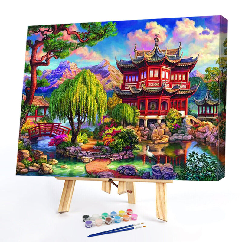 Handpainted DIY Building Backyard Oil Paint by Numbers Kit Pictures Craft G
