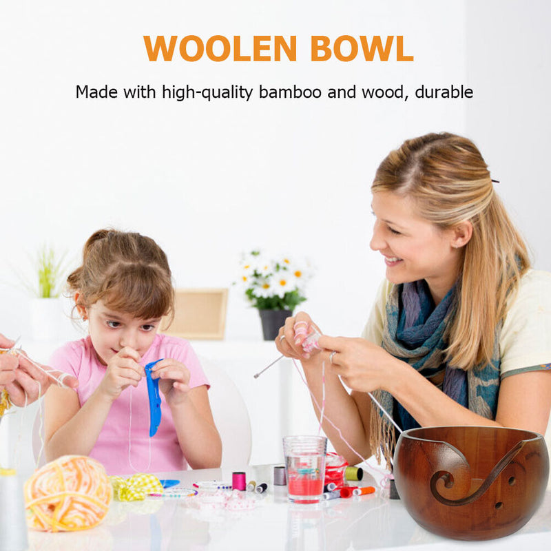 Handmade Wooden Yarn Bowl Crochet Organizer Storage Knitting Holder (A) Newly
