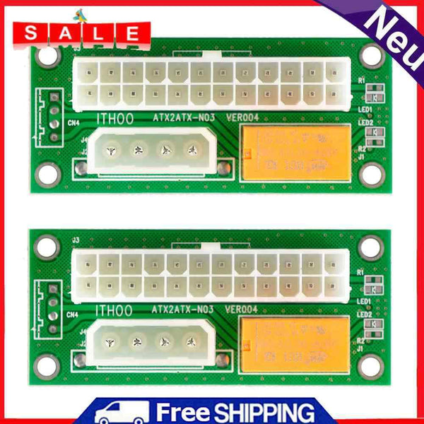 2Pcs ATX 24Pin, SATA-Molex 4Pin Dual PSU Power Supply Sync Starter Extender Cable