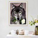 5D DIY Wolf and Rose Round Diamond Diamond Painting