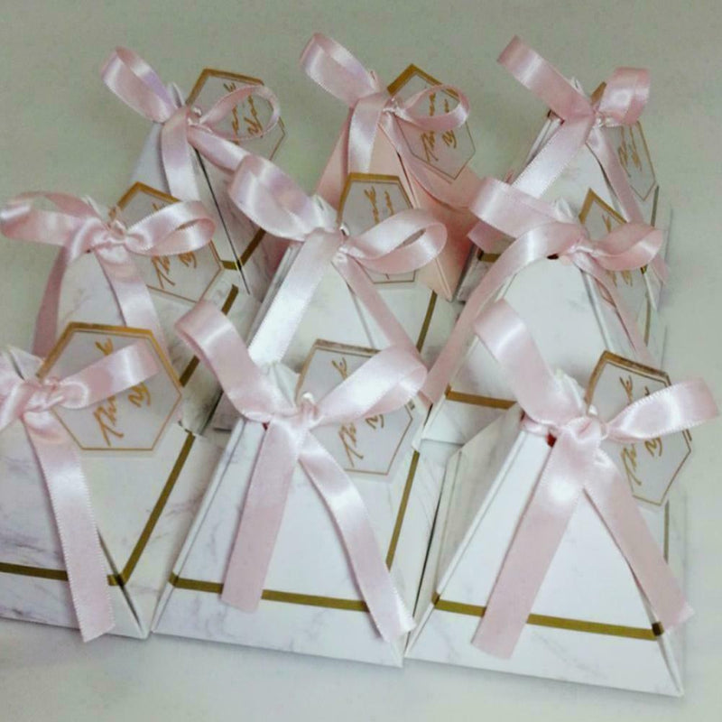 20× Wedding Favor Marble Triangle Candy Box Ribbon Party Holiday Supply K5K5