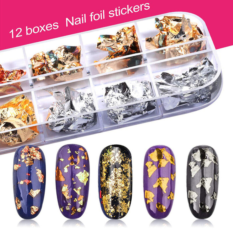 Nail Foil Paper Sequins Nail Lines Tools Kit DIY Nail Brush Painting Dotting