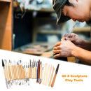 30pcs DIY Clay Pottery Crafts Sculpting Kit Ceramics Wooden Handle Modeling Tool