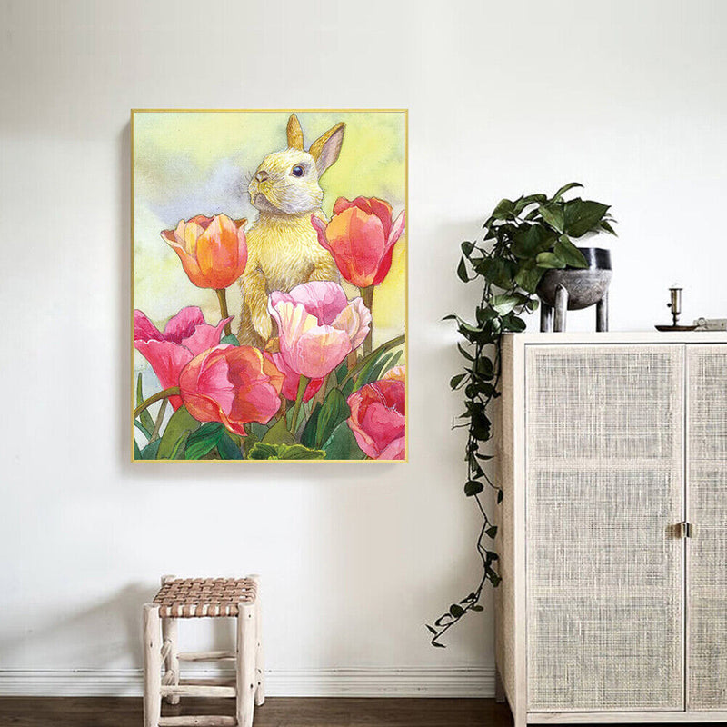 Rabbit in Flowers Colouring Oil Canvas DIY Hand Painted Art Paint By Numbers
