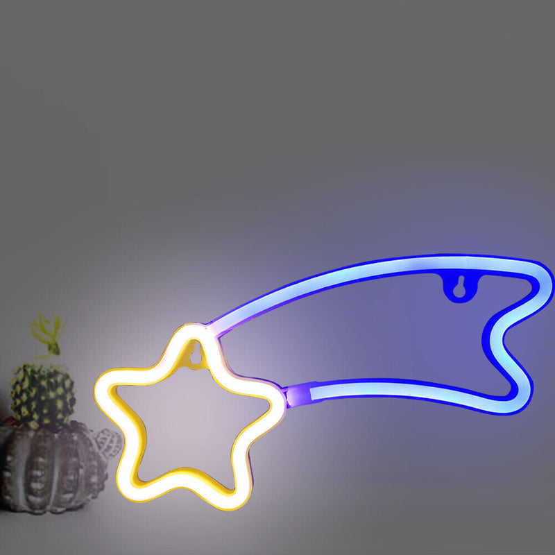 LED USB Meteor Neon Signs Light Wall Hanging Night Lamp (Warm White Blue) Newly