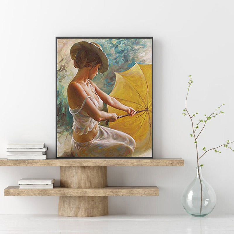 Girl Open Umbrella Oil Paint By Numbers Kits DIY Handpainted on Canvas Art