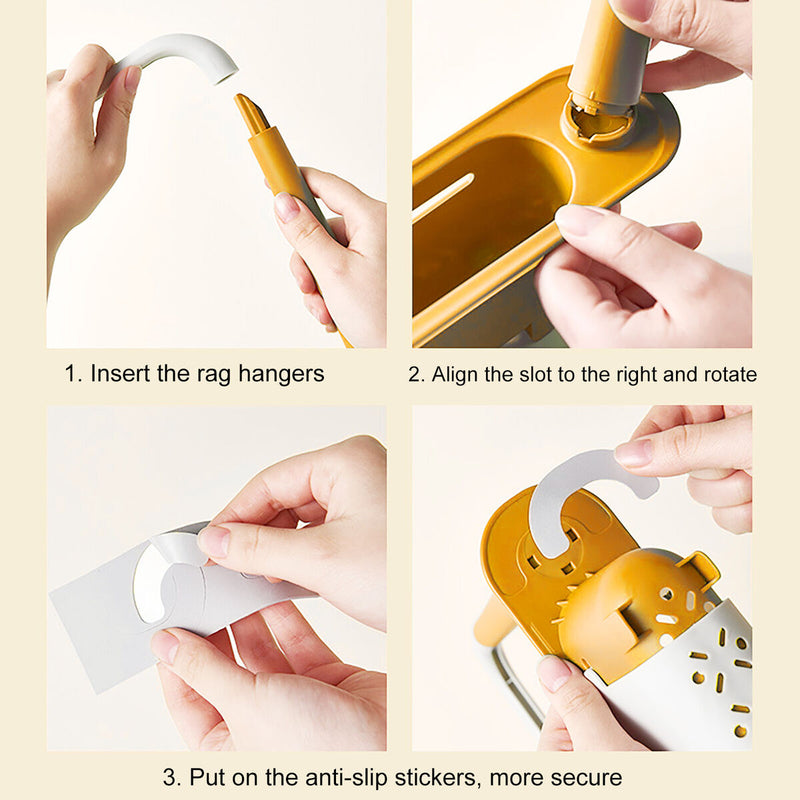 Telescopic Sink Storage Rack Holder Adjustable 2-in-1 Sink Basket (Yellow) Newly