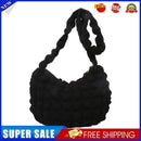 Women Pleated Solid Color Handbag Zipper Small Messenger Bag (Black)